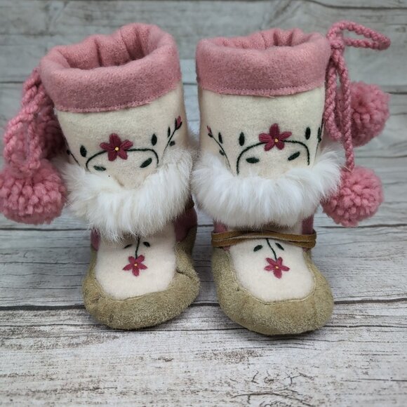 Other - Handmade Native American Mukluk Leather With Fur Boots Youth Size 4